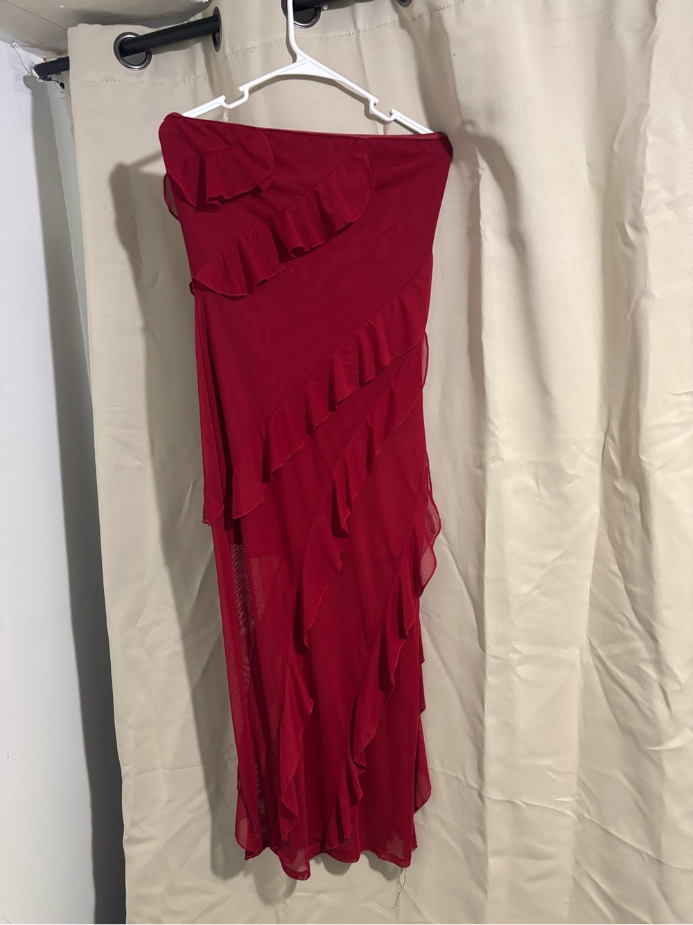 Red Ruffle Tiered Strapless Mini Dress